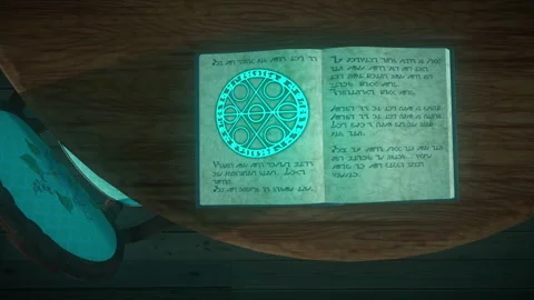 Grimoire With Glowing Sigil Closes Itself On A Table, Top Down View 動画素材 347332185