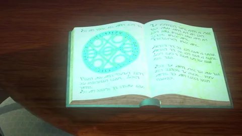 Grimoire With Glowing Sigil On A Table, Isometric View Animation Stock Footage 347317456