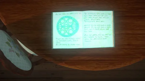 Grimoire With Glowing Sigil On Table, Top Down View Animation Stock-Footage 347307681