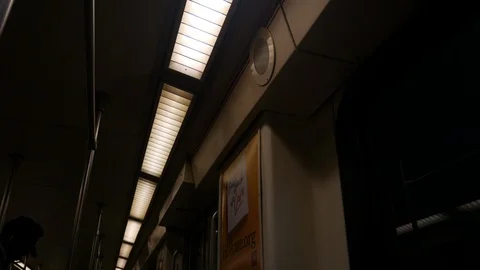Grimy Subway Train, Looking Up At Subway Lights Video stock 123445391