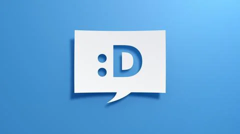 Grin Speech Bubble. White cut out paper on blue background. 3D Render. Stock Illustration