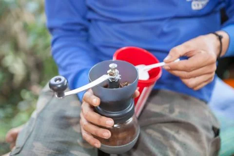 Grind coffee by hand Stock Photos