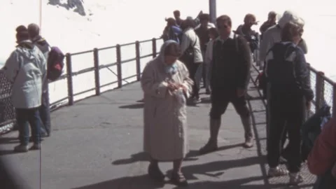 Grindelwald - 1991: Viewpoint of Sphinx Observatory at Jungfraujoch saddle Stock Footage 307005283