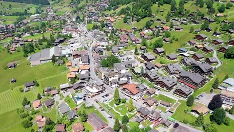 Grindelwald City Centre - Drone view Stock Footage 246997016