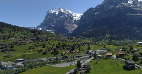 Grindelwald spring fly - Aerial 4K - 2x speed Stock Footage 89730027
