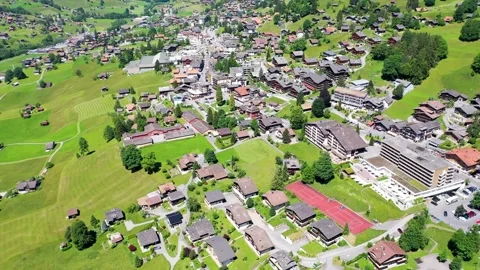 Grindelwald Town from above Stock Footage 246997189
