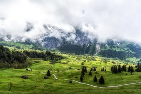 Grindelwald valley covered in cloud Stock Photos