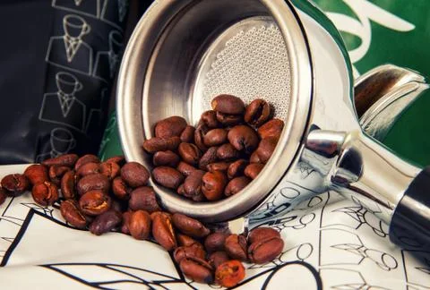 Grinder and filter for the coffee making Stock Photos