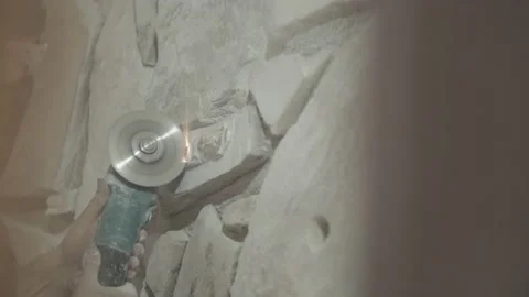 A grinder cuts through stone Stock Footage 144293023