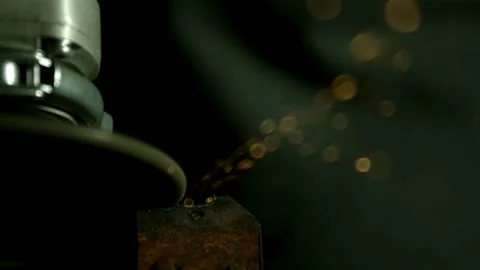 Grinder cutting metal and creating bright sparks Video stock 327052190