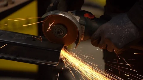 Grinder cutting sheet steel Stock Footage 100468492
