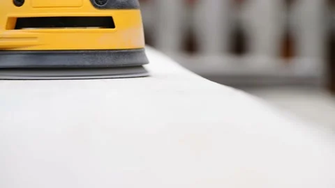 Grinder machine for wood, Eccentric orbital sander on wooden surface Stock Footage 162223993