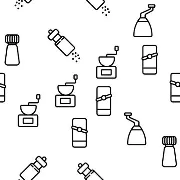 Grinder Pepper Salt Vector Seamless Pattern Stock Illustration