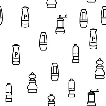 Grinder Pepper Salt Vector Seamless Pattern Stock Illustration