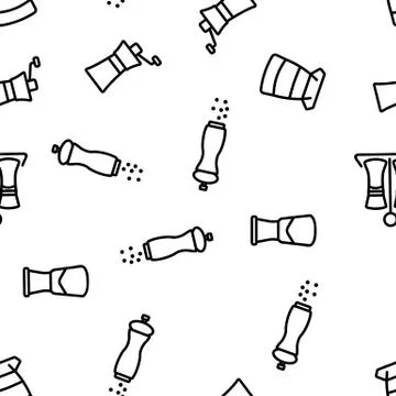 Grinder Pepper Salt Vector Seamless Pattern Stock Illustration