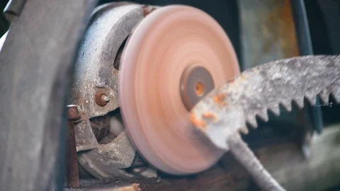 Grinder. Rotating disk of grinding machine. A machine for turning a round shape Stock Footage 112684555