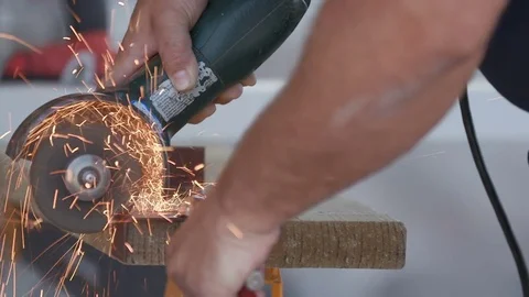 Grinder with Sparks Close Up Slow Motion Stock Footage 81739621