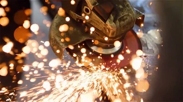 Grinder Throwing Sparks Stock Footage 86139979