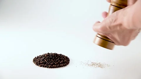 Grinding Black Pepper With Mill, Close-Up Shot Stock Footage 341664065