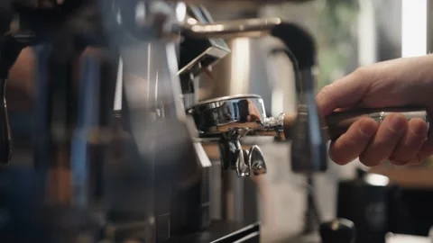 Grinding espresso coffee beans close up Stock Footage 132719125