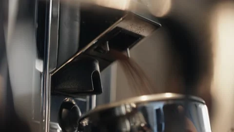 Grinding espresso coffee beans super close up Stock Footage 132719487