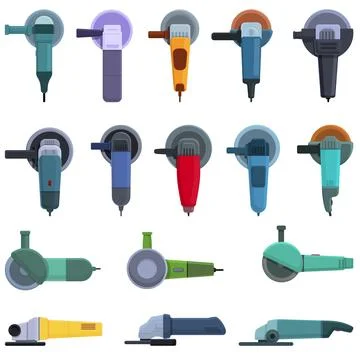 Grinding machine icons set, cartoon style Stock Illustration