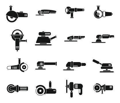 Grinding machine icons set simple . Build construct Stock Illustration