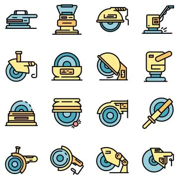 Grinding machine icons set vector flat Stock Illustration