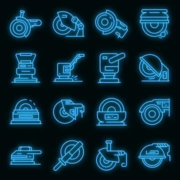 Grinding machine icons set vector neon Stock Illustration