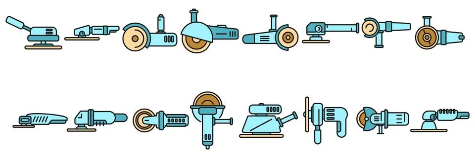 Grinding machine icons set vector color Stock Illustration