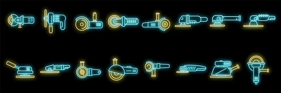 Grinding machine icons set vector neon Stock Illustration