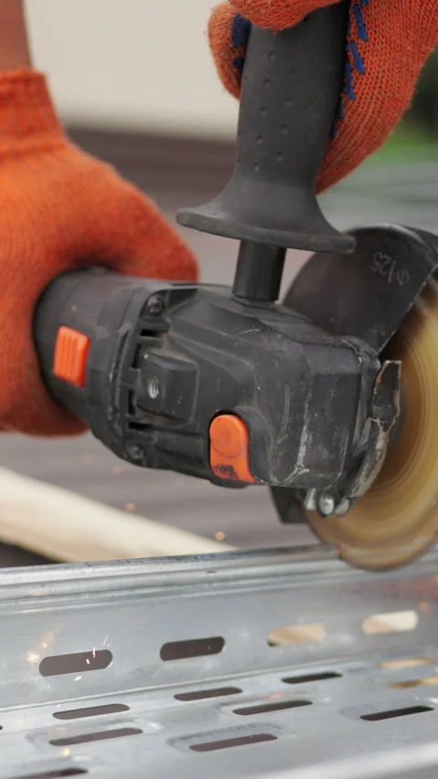 Grinding Metal with Angle Grinder Stock Footage 319594344