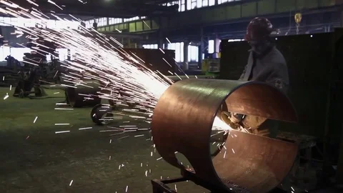 Grinding of metal. Angular grinding machine Stockbeeldmateriaal 74652632