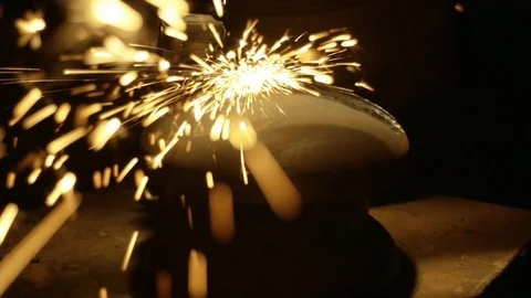 Grinding of a metal workpiece in slowmo Stock Footage 95776115