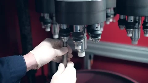 Grinding of parts in an abrasive material. Applying a protective coating to the Stock Footage 172014959