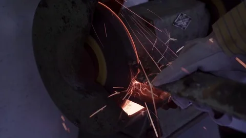 Grinding stone with sparks (4k) Video stock 78072932