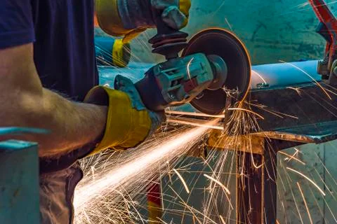 Grinding wheels polished, Sprays from the processing metal Stock Photos