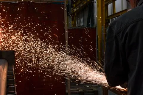 Grinding wheels polished, Sprays from the processing metal Stock Photos