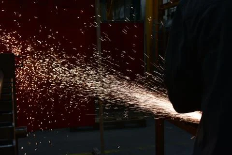 Grinding wheels polished, Sprays from the processing metal Stock Photos