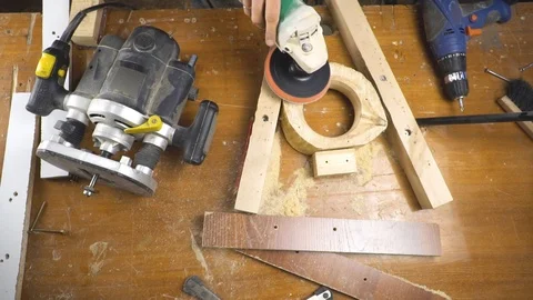 Grinding wood in the workshop Stock Footage 85626817