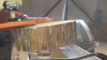 Grinding wood in the workshop Stock Footage 85627028