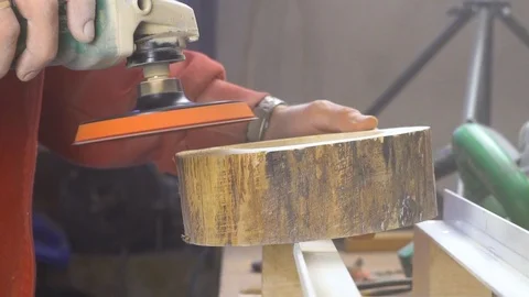 Grinding wood in the workshop Stock Footage 85722799