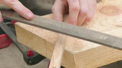 Grinding of wooden plank using a rasp, close up Stock Footage 62211041