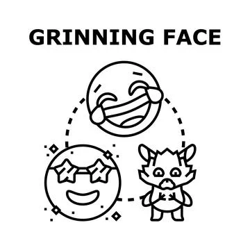 Grinning face concept with emojis and creature Stock Illustration