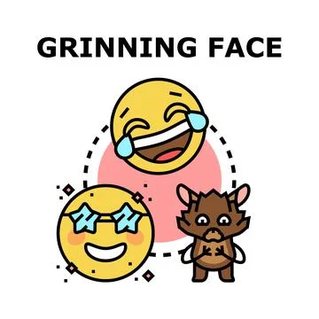 Grinning face concept with emojis and creature Ilustración de archivo