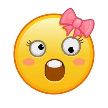 A grinning female face with one large and one small eye Large size of yello.. Illustrazione stock