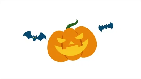 Grinning Pumpkin And Bats Stock Footage 345112376