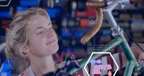 Gripping frame and lifting, technician activating data icons showing CO2 data in Stock Footage 320088979
