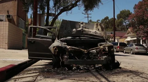 Grisly Burnt Car Stock Footage 67638490