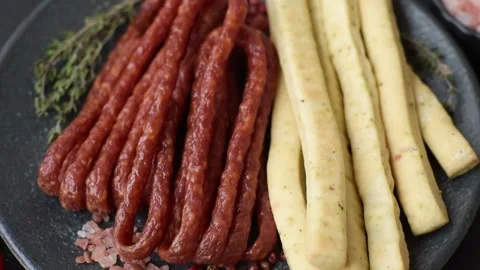 Grissini breadsticks, an Italian wheat pastry, are a great lunch snack. Grissini Stock Footage 321232053